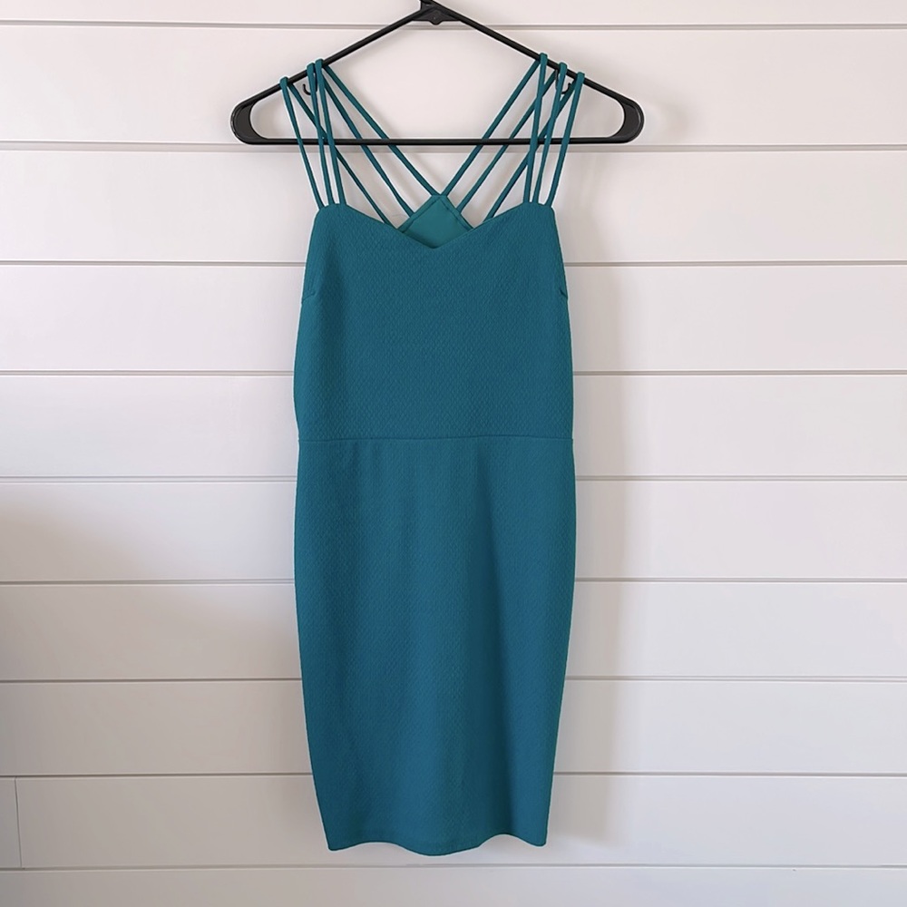 Dark Teal Strappy Cutout Dress (Size Medium)